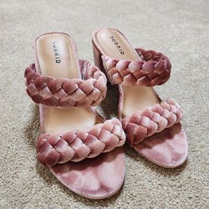 Torrid Braided Mauve Velvet Sandals Women 10WW Block Heel Mules